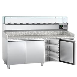 Pizzakühltisch ECO - 2000x800mm - mit 3 Türen - inkl. Kühlaufsatzvitrine - 9x GN 1/3