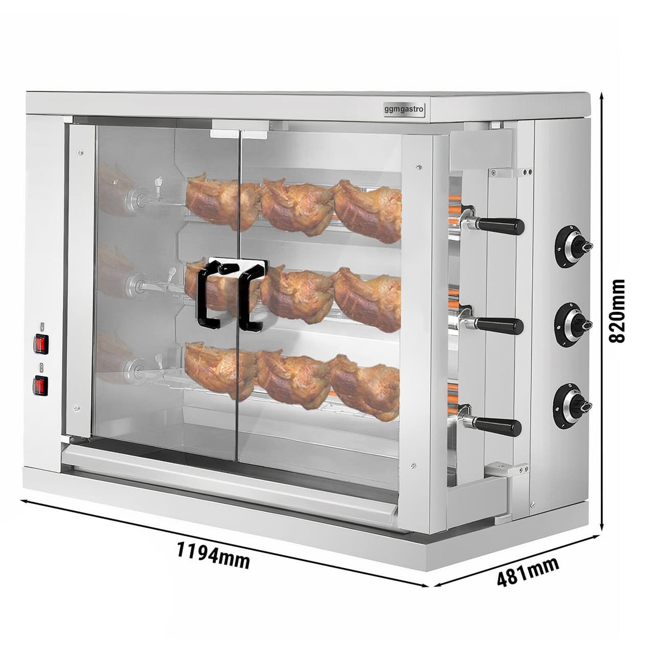 Elektro Hähnchengrill - 9,9kW - mit 3 Spießen für bis zu 18 Hähnchen