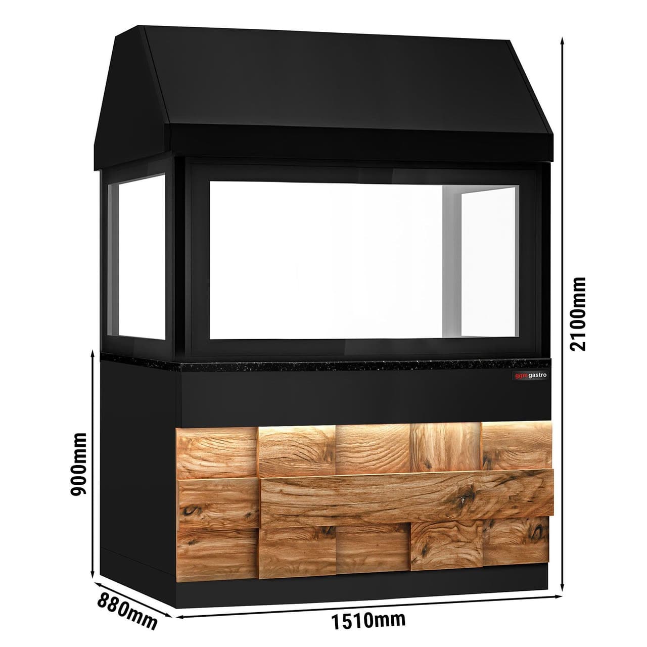 Gasgrill TORONTO - 1500mm - Holzfront - schwarze Granit-Arbeitsplatte - Hitzeschutzglas