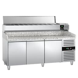 Pizzakühltisch PREMIUM - 2000x800mm - mit 3 Türen - inkl. Kühlaufsatzvitrine - 10x GN 1/4