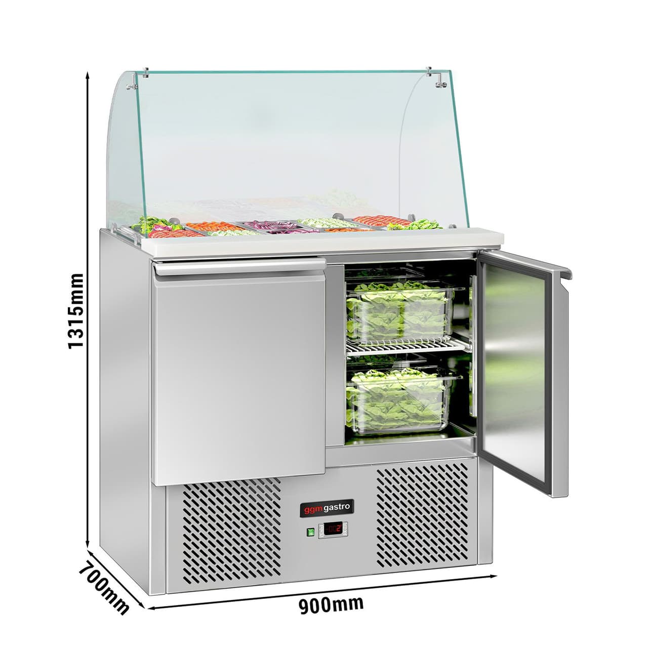 Saladette ECO - 900mm - 2 Türen - mit hohem Glasaufsatz für 2x GN 1/1 & 3x GN 1/6