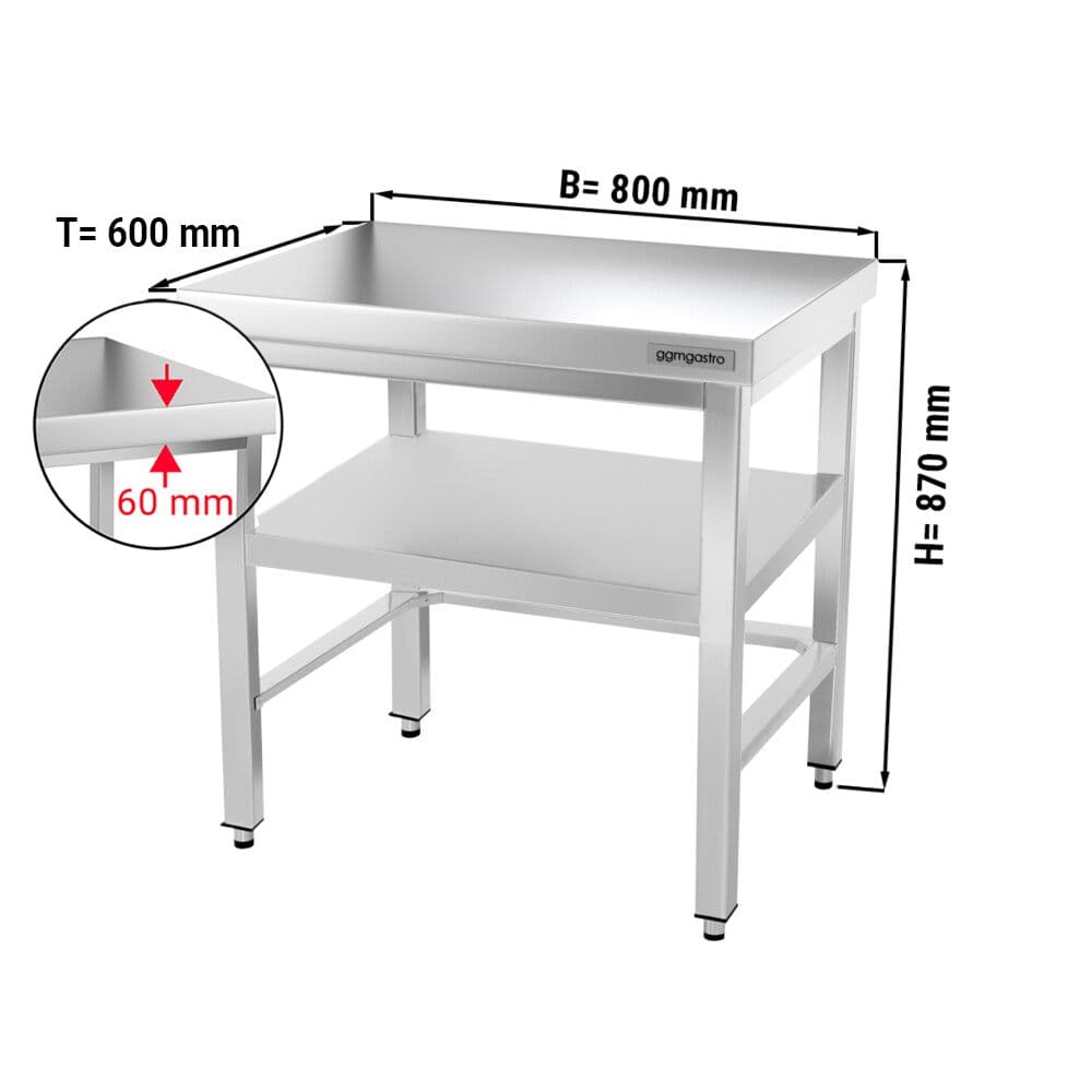 Edelstahl Arbeitstisch PREMIUM - 800x600mm - mit Grundboden & Verstrebung