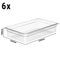 (6 Stück) CAMBRO | CAMWEAR® -  Polycarbonat GN 1/1 Behälter - Clear - Tiefe: 100mm