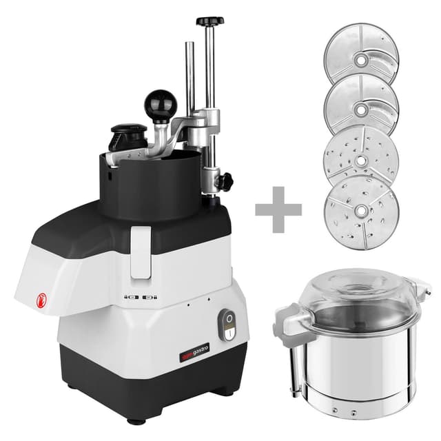 Elektrischer Kompakt-Gemüseschneider - 735 Watt - inkl. 4 Schneide- /Reibescheiben & Cutter-Aufsatz
