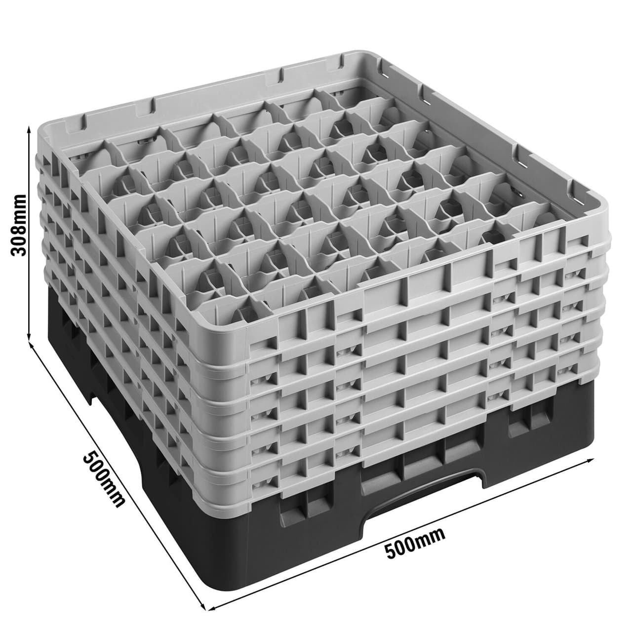 CAMBRO | CAMRACK® - Gläserspülkorb 1/1 - 36 Fächer - mit 5 Extender - 500x500mm - Schwarz