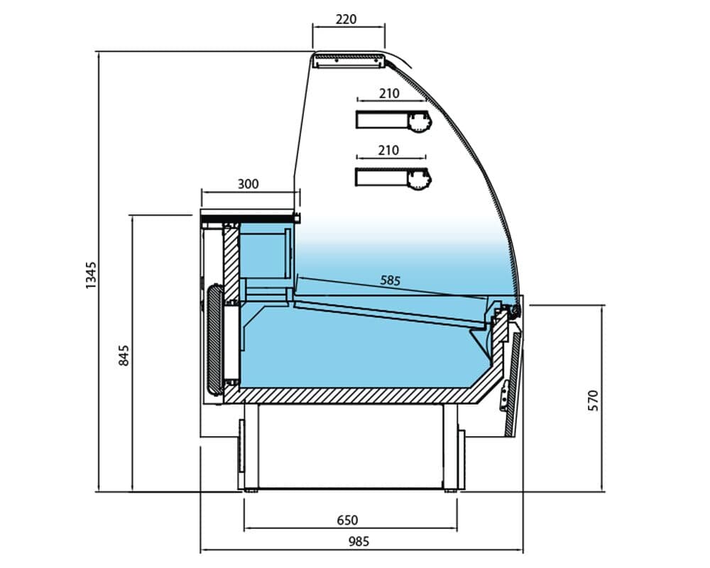 Kühl- & Kuchentheke - 990mm - mit 2 Ablagen