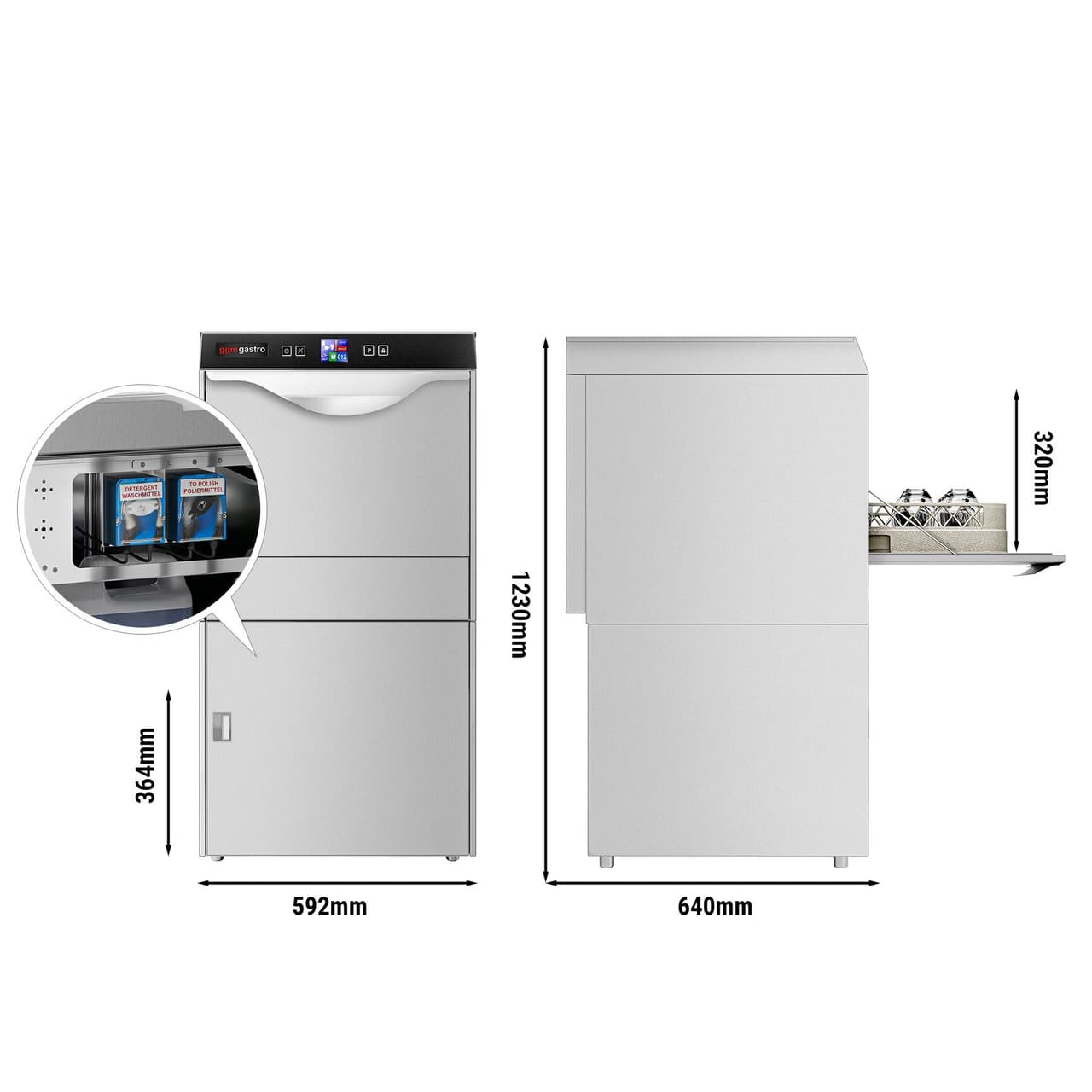 Geschirrspülmaschine - Digital - 3,55 kW - mit Reiniger-, Klarspüler- & Laugenpumpe