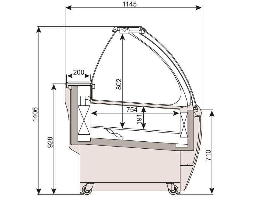 Eistheke LEO - 1640mm - Umluft - für 16x 5 Liter Eisbehälter - Weiß