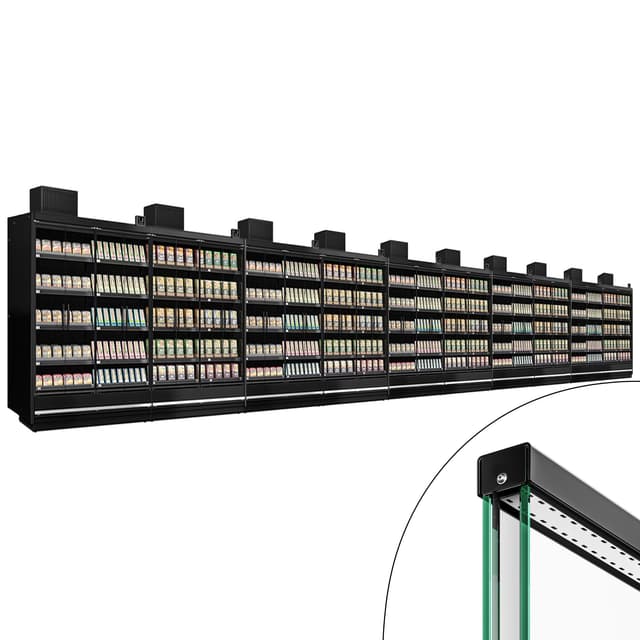 (10 Stück) Supermarkt-Wandkühlregal - 18750mm - mit rahmenlosen, isolierten Glastüren, 5 Ablagen