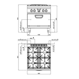 Gasherd - mit 4 Brennern - 28 kW - inkl. Elektrobackofen - 4,68 kW