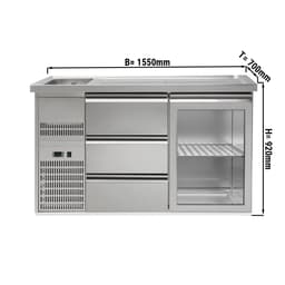 Biertheke Premium PLUS - 1550x700mm - 1 Glastür & 3 Schubladen