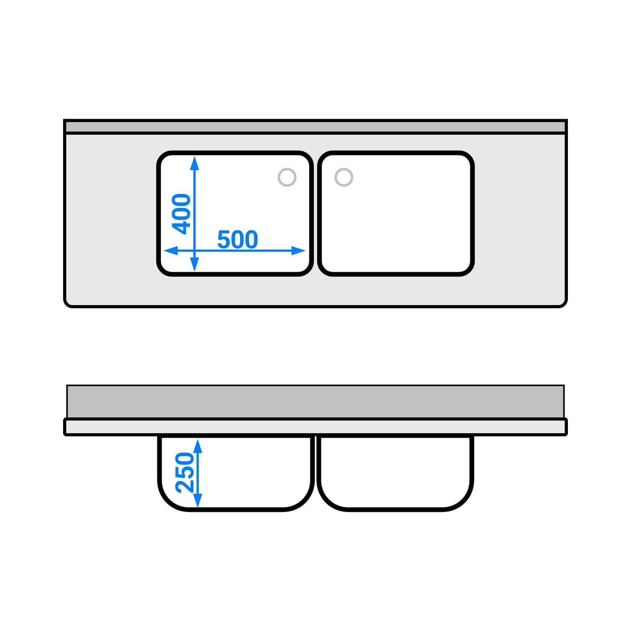 Spülschrank PREMIUM - 1600x600mm - mit 2 Becken mittig