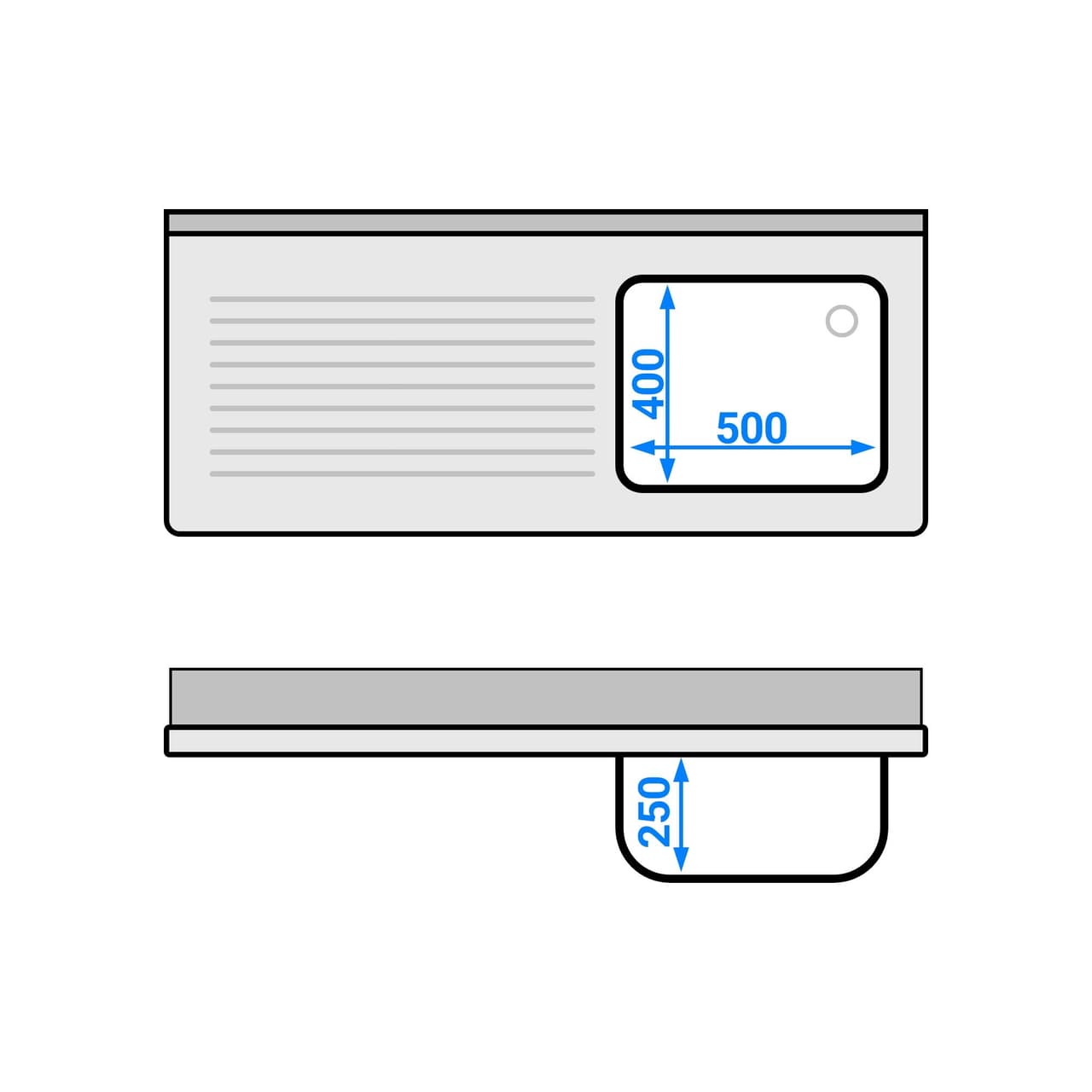 Spültisch PREMIUM - 1400x600mm - mit Grundboden & 1 Becken rechts