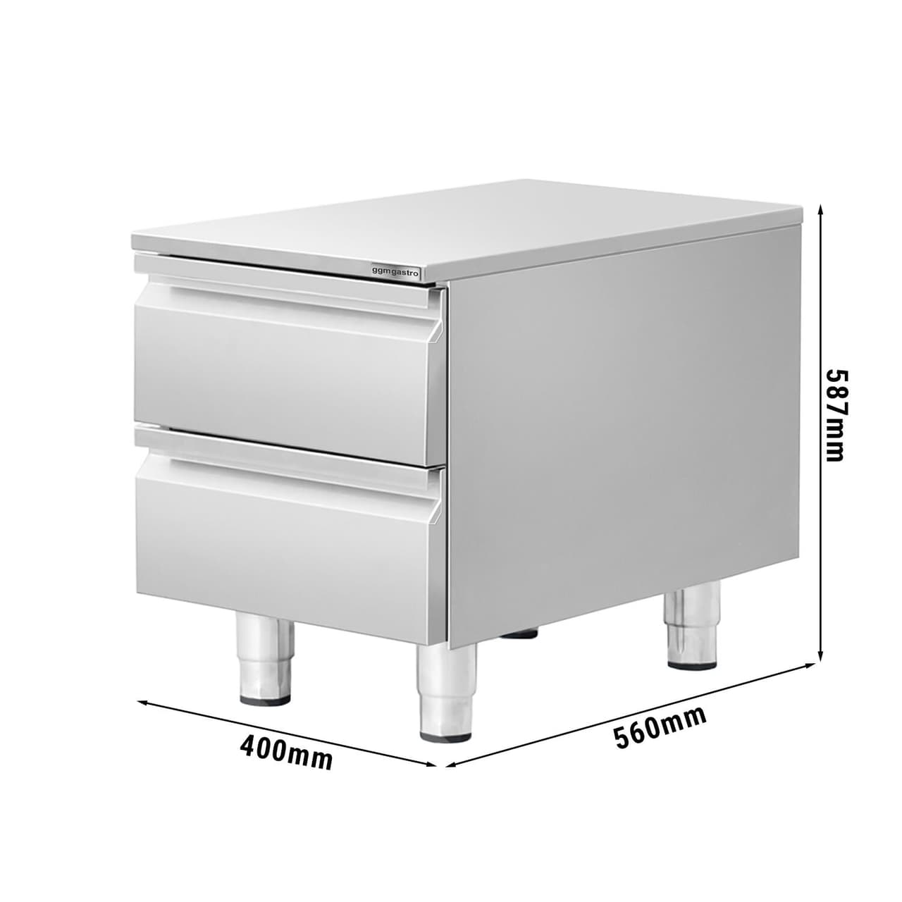 Schubladenschrank - Edelstahl - 400x560mm - 2 Schubladen