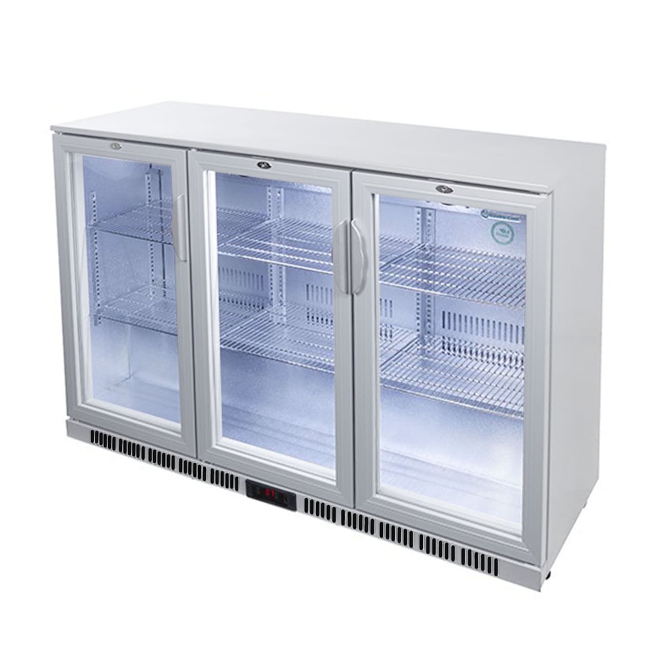 GASTRO-COOL | Barkühlschrank - 1350mm - 312 Liter - mit 3 Glasflügeltüren - Silber