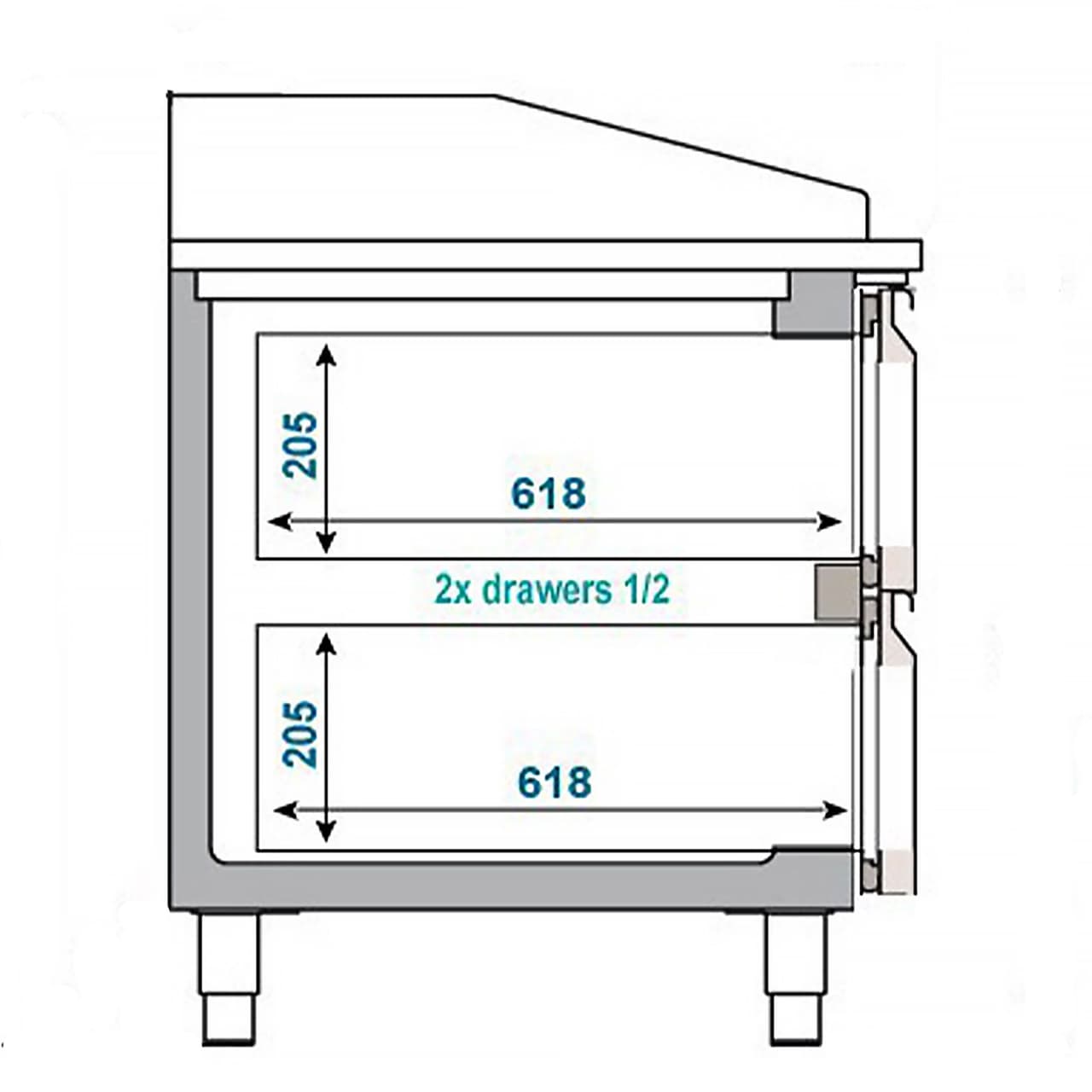 Pizzakühltisch Premium PLUS - 2305x800mm - mit 2 Türen & 2 Schubladen