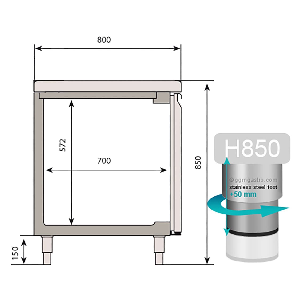 Bäckereikühltisch Premium PLUS - 1618x800mm - mit Durchreiche