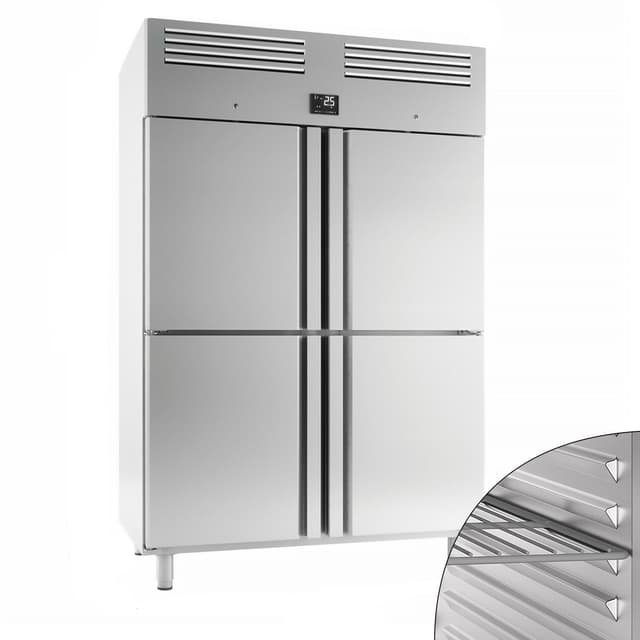 Kühlschrank Edelstahl Premium PLUS - GN 2/1 - 1240 Liter - mit 4 Halbtüren