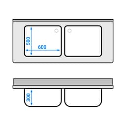 Spülschrank PREMIUM - 1600x700mm - mit 2 Becken mittig