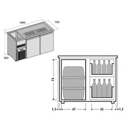 Biertheke Premium PLUS - 1550x700mm - 1 Tür & 2 Schubladen