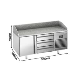 Pizzakühltisch Premium PLUS - 1490x700mm - mit 1 Tür & 3 Schubladen