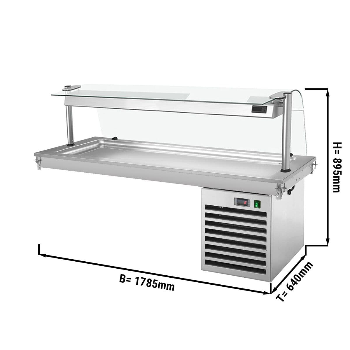 Einbau Kühlplatte - 1,8m - +2 ~ +8 °C - 5x GN 1/1 - mit Glas-Hustenschutz