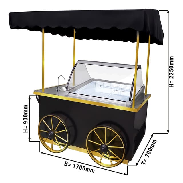 Speiseeiswagen - 1700mm - mit Waschbecken & Beleuchtung - für 5x 5 Liter Eisbehälter