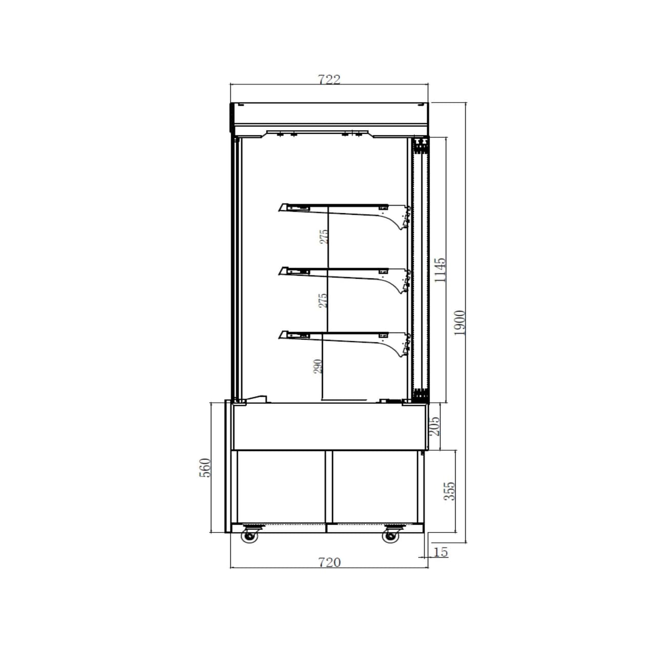 Kühl- & Kuchenvitrine - 1000mm - Doppelverglasung - mit 3 Ablagen & Spiegelfront - Schwarz