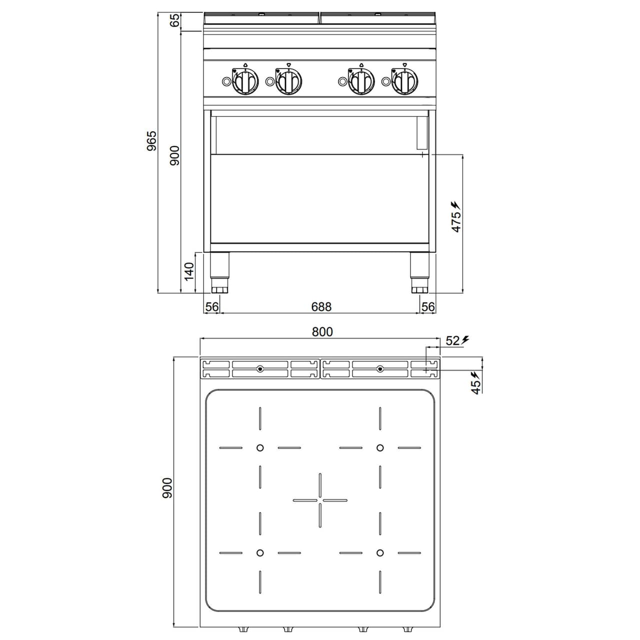 Induktionsherd - 20 kW - 4 Kochfelder