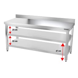 Edelstahl Arbeitstisch PREMIUM - 1800x700mm - mit Grundboden & Aufkantung