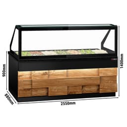 Saladette TORONTO - 2550mm - Holzfront - 4 Türen - für 6x GN 1/1 - schwarze Granit-Arbeitsplatte