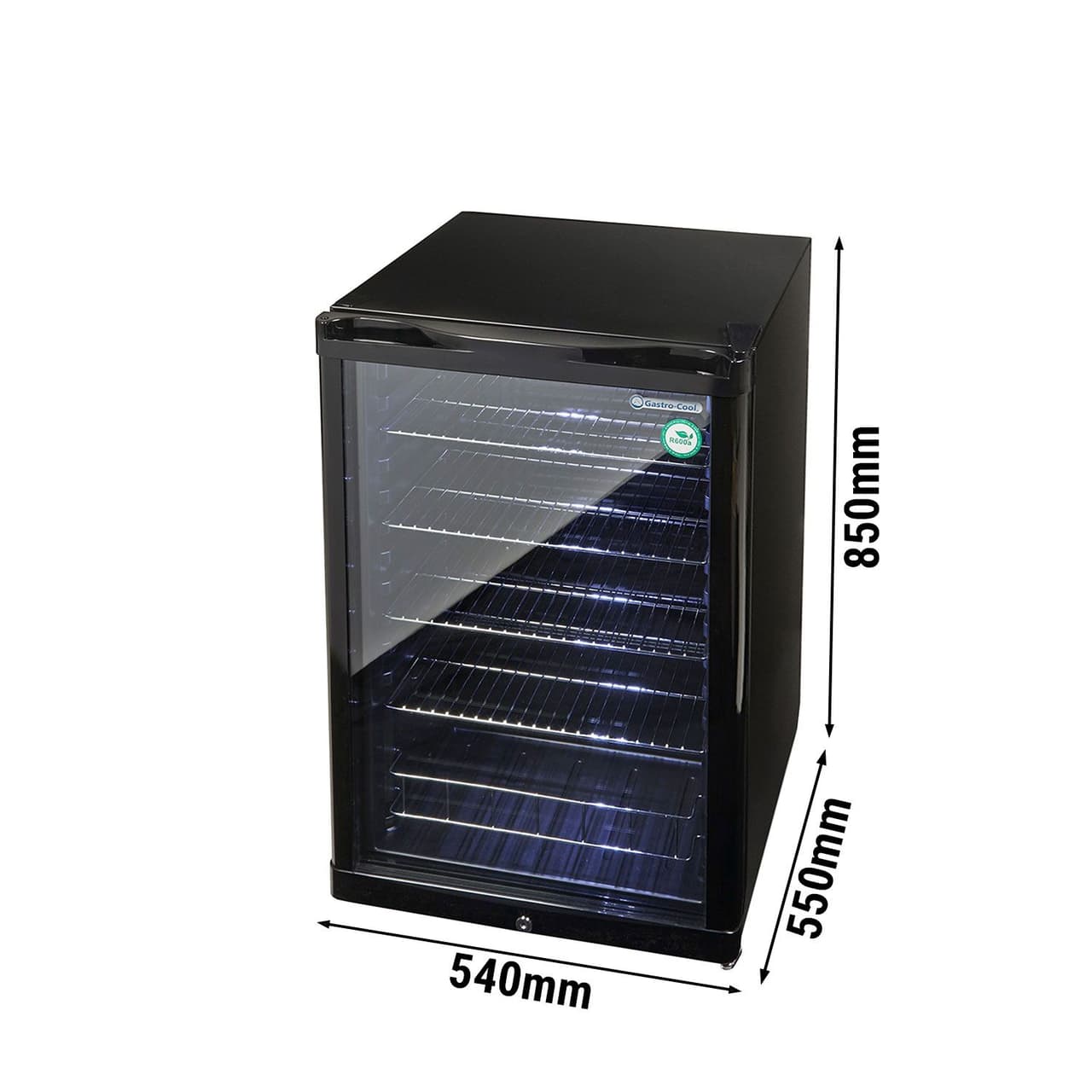 GASTRO-COOL | Barkühlschrank - 540mm - 130 Liter - mit 1 Glasflügeltür - Schwarz