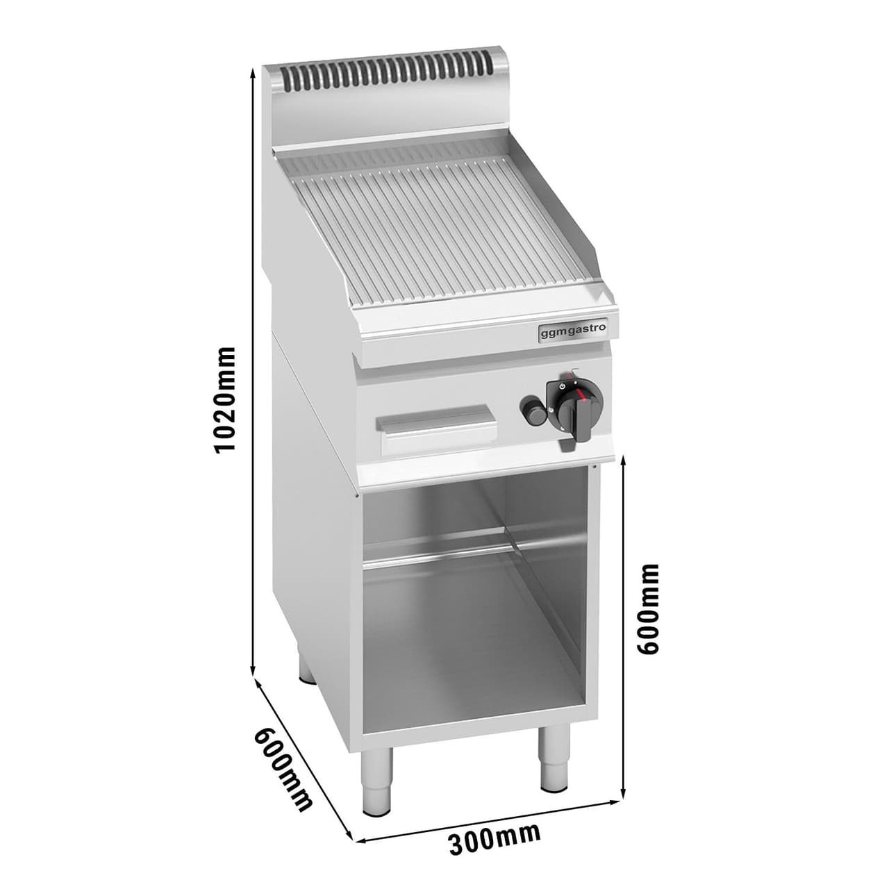 Gas Bratplatte - 4 kW - Gerillt - inkl. Untergestell