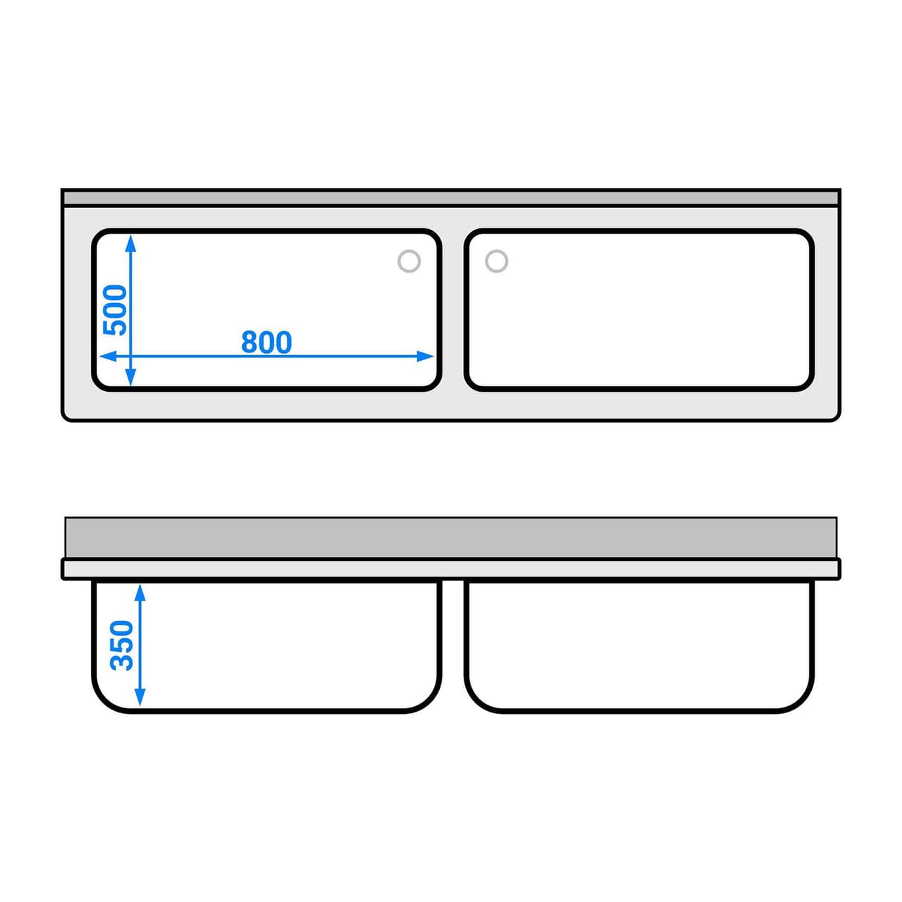 Topfspültisch Premium - 2000x600mm - mit Grundboden & 2 Becken