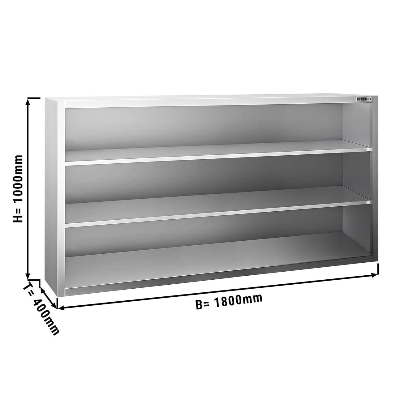 Edelstahl Wandhängeschrank PREMIUM - 1800x400mm - ohne Schiebetür - 1000mm hoch