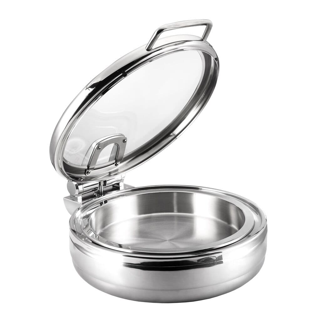 Edelstahl Chafing Dish - 5,7 Liter - Rund - mit Soft-Close-Glasdeckel