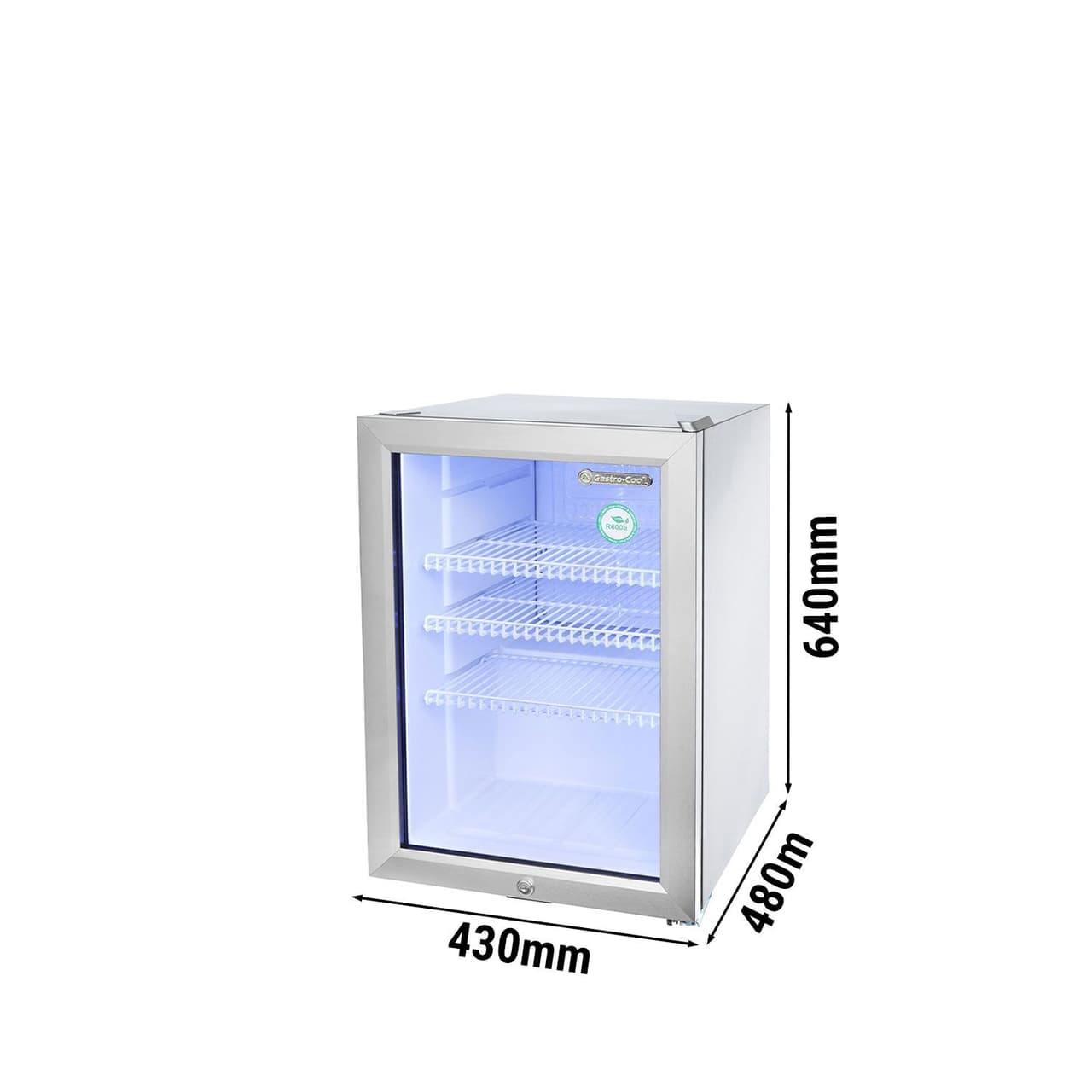 GASTRO-COOL | Minibar-Kühlschrank - 430mm - 62 Liter - mit 1 Glastür - Silber