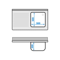 Spülschrank - 1200x700mm - mit 3 Schubladen & 1 Becken rechts