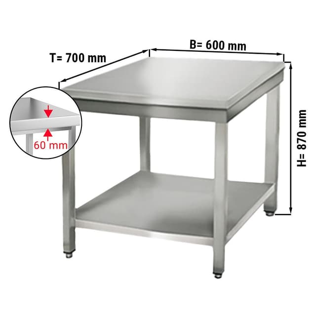 Edelstahl Arbeitstisch ECO - 600x700mm - mit Grundboden ohne Aufkantung