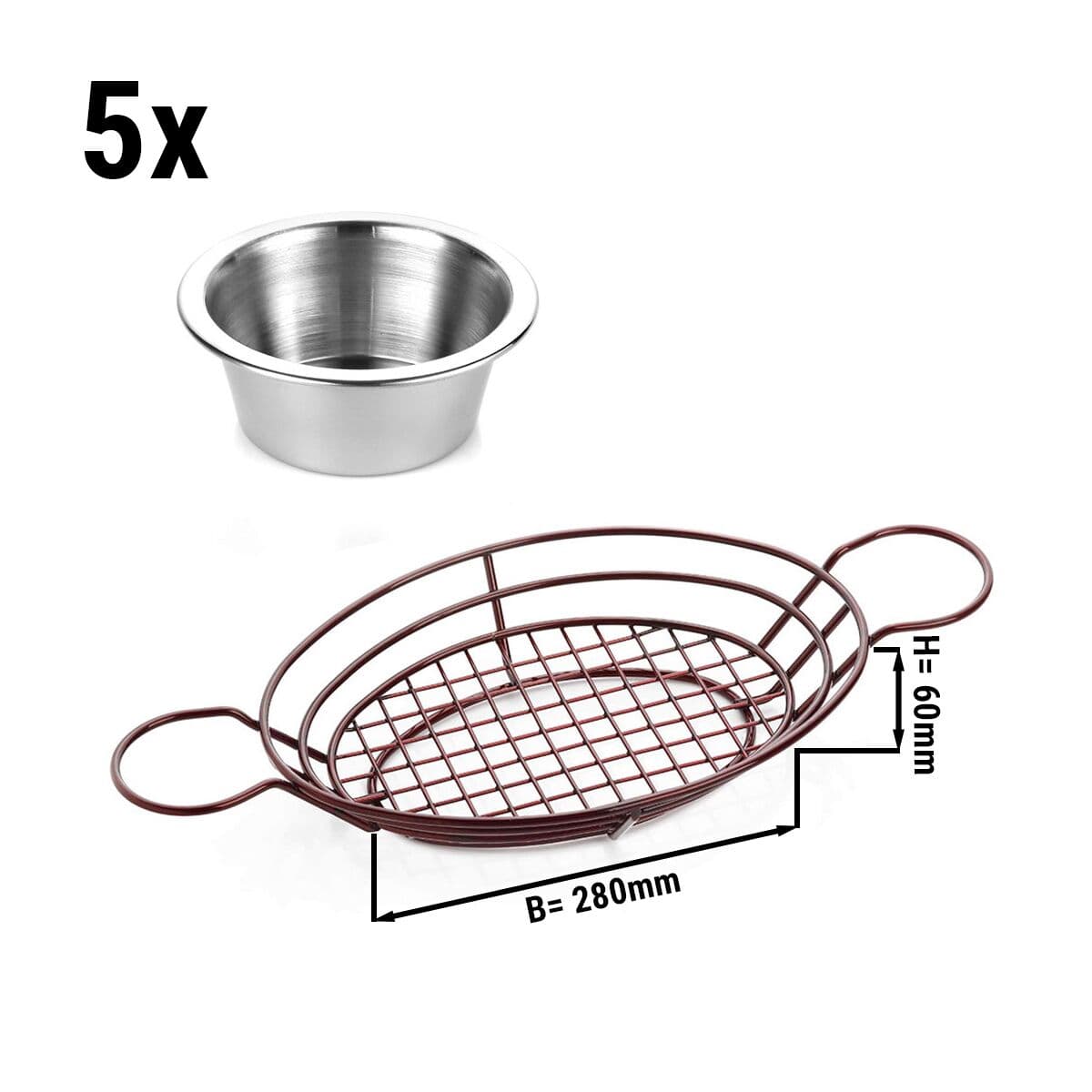 (5 Stück) Fingerfood Korb mit Diptassen Oval