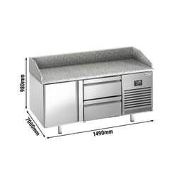 Pizzakühltisch Premium PLUS - 1490x700mm - mit 1 Tür & 2 Schubladen