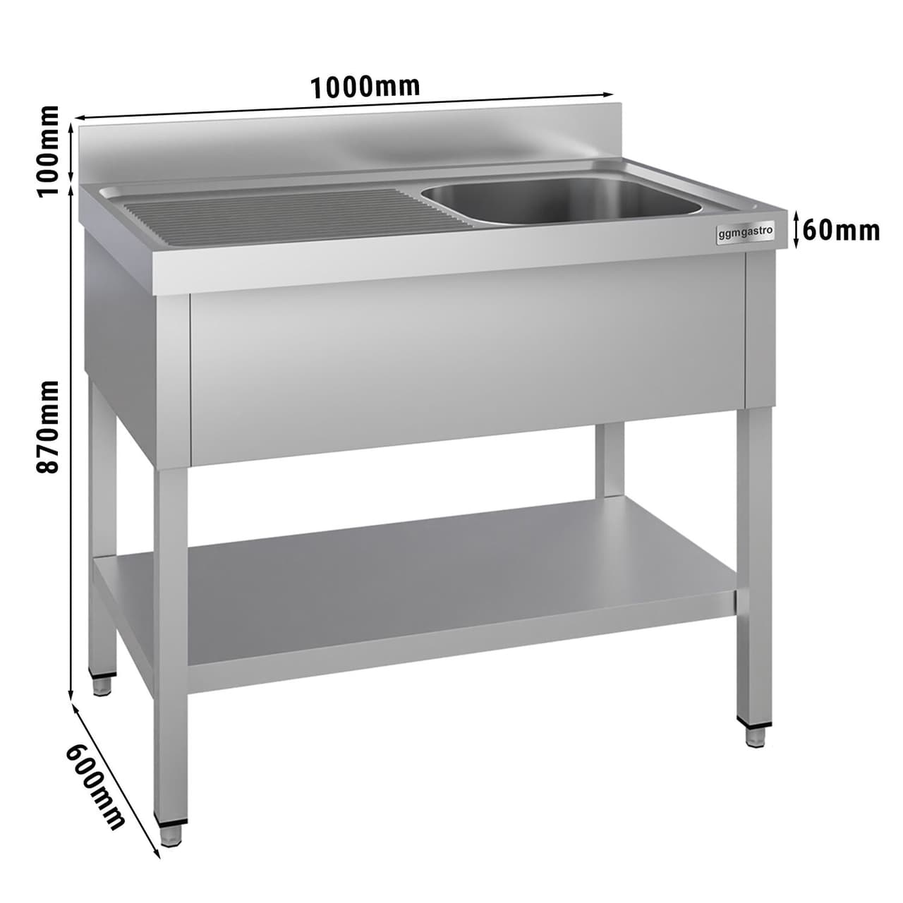 Spültisch ECO - 1000x600mm - mit Grundboden & 1 Becken rechts