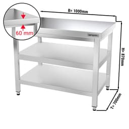 Edelstahl Arbeitstisch PREMIUM - 1000x700mm - mit Grundboden & Zwischenboden