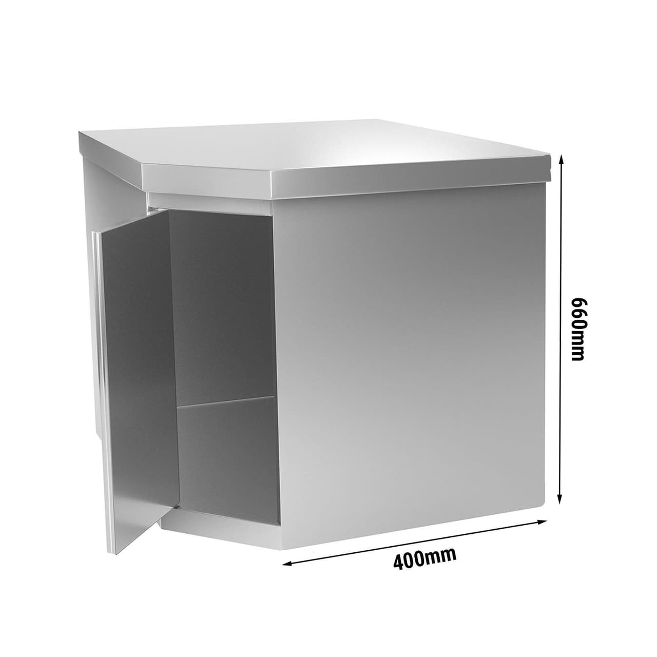 Edelstahl Eck-Wandhängeschrank - 700x400mm - mit Flügeltür - Höhe: 650mm