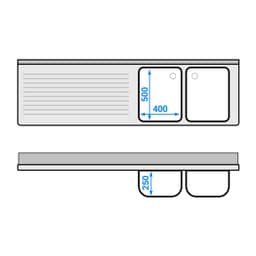 Spülschrank - 2000x600mm - mit 3 Schubladen & 2 Becken rechts