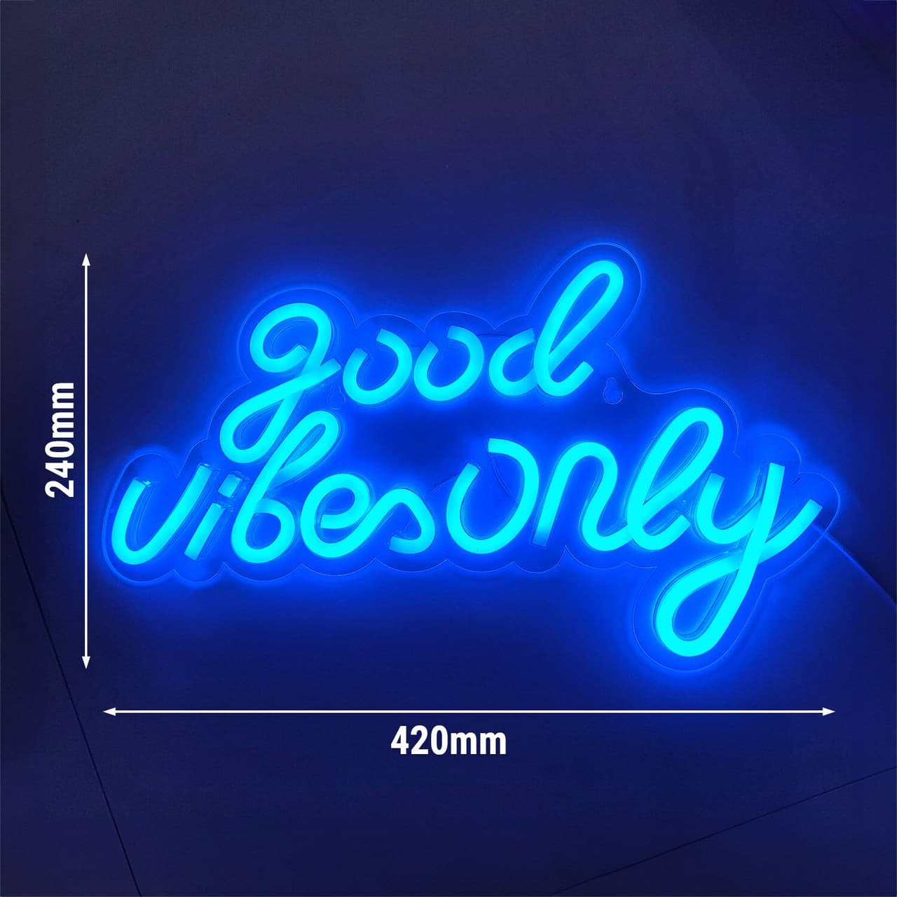 LED Leuchtschild - Good Vibes Only - Blau - 420x240mm