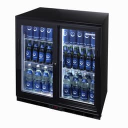 GASTRO-COOL | Barkühlschrank - 900mm - 200 Liter - mit 2 Glasschiebetüren - Schwarz