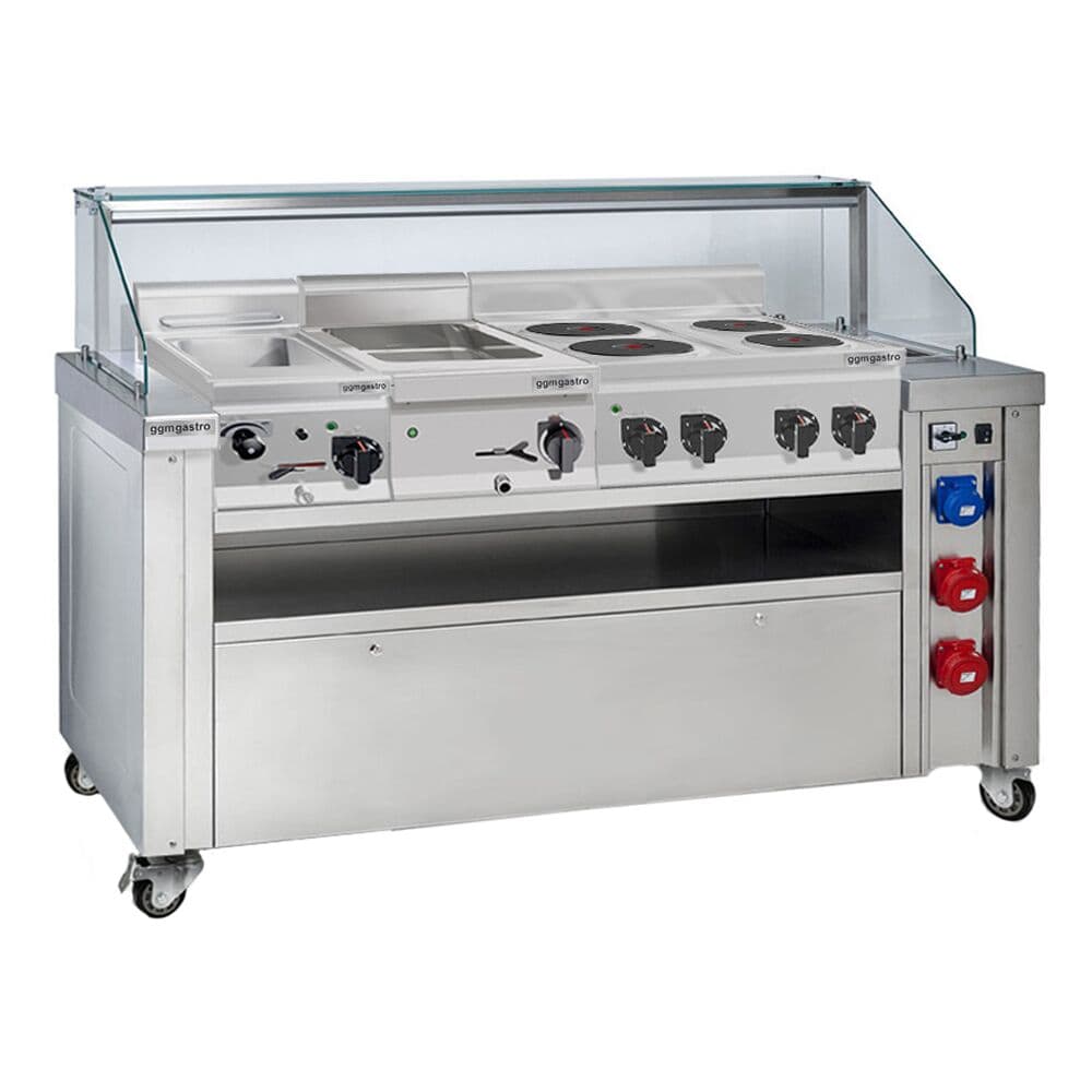 Mobile Kochstation - 1600x850mm - Höhe: 1170mm - inkl. Nudelkocher, Elektroherd & Bain-Marie