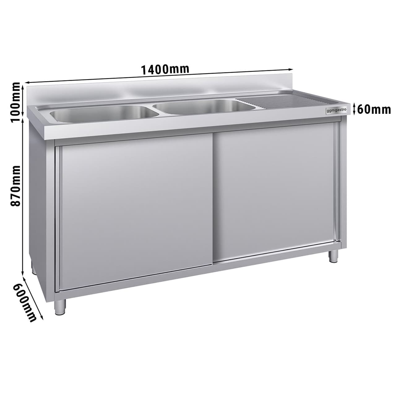 Spülschrank ECO - 1400x600mm - mit 2 Becken links