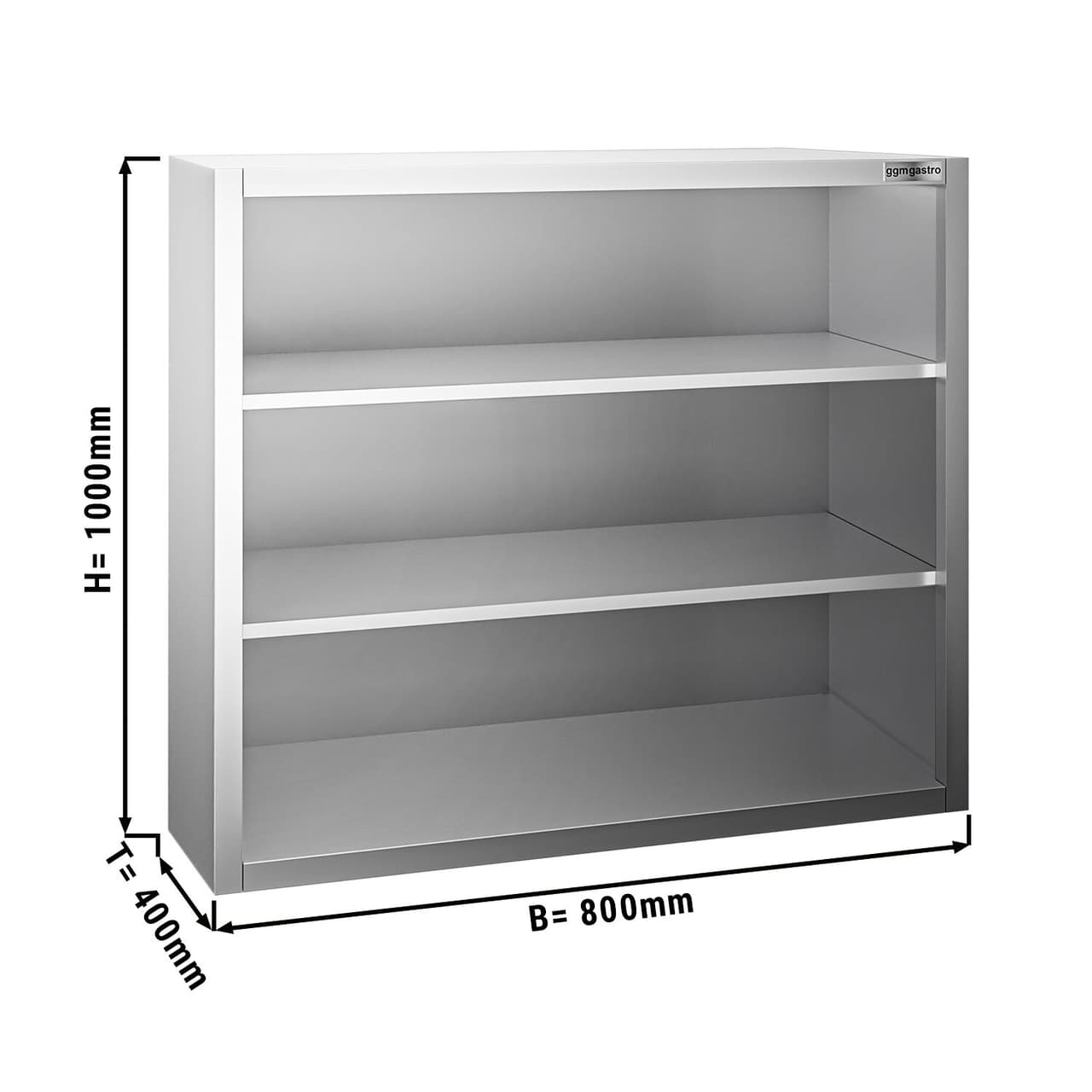 Edelstahl Wandhängeschrank PREMIUM - 800x400mm - ohne Flügeltür - 1000mm hoch